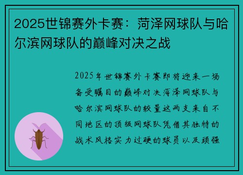 2025世锦赛外卡赛：菏泽网球队与哈尔滨网球队的巅峰对决之战